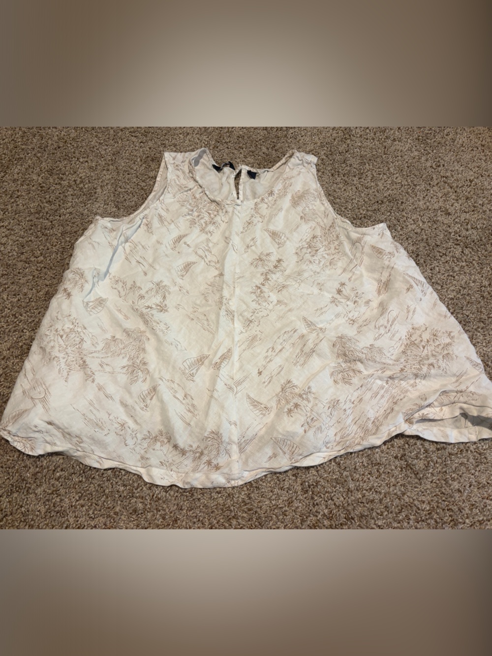 Lands' End Cream and Light Brown Printed Tank Top